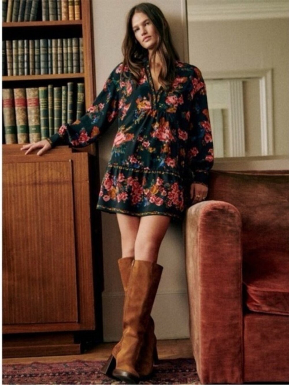 Sezane Bohemia Dress Heline Floral Print Mini Dress & Boho Chic French Size 40 8